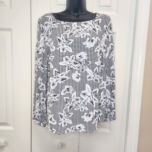 [M] Camber & Grace Floral Black and‎ White Women's Long-sleeved Top Size Medium